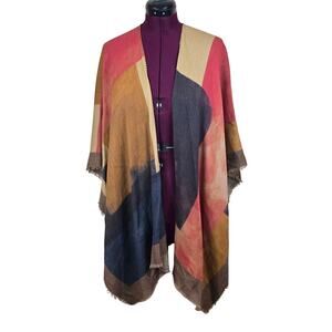 Women's Saachi Multicolor Knit Wool Modal Shawl Poncho Fringe Trim | One Size